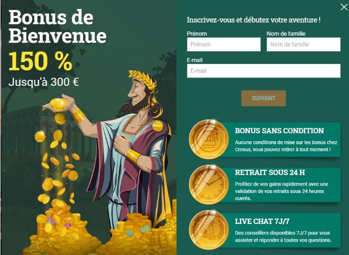 Cresus Casino bonus bienvenue